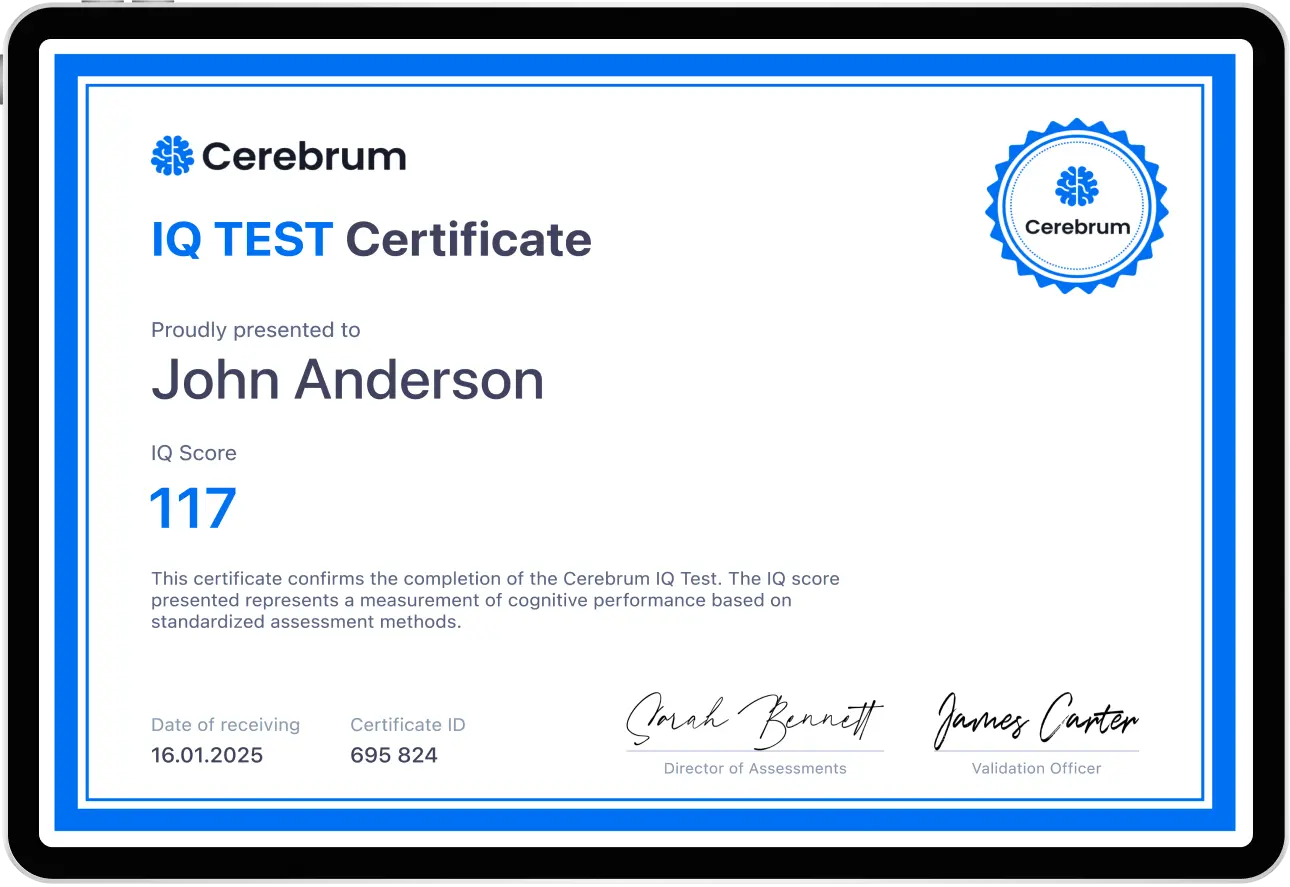 IQ certificate shown on screen of a tablet